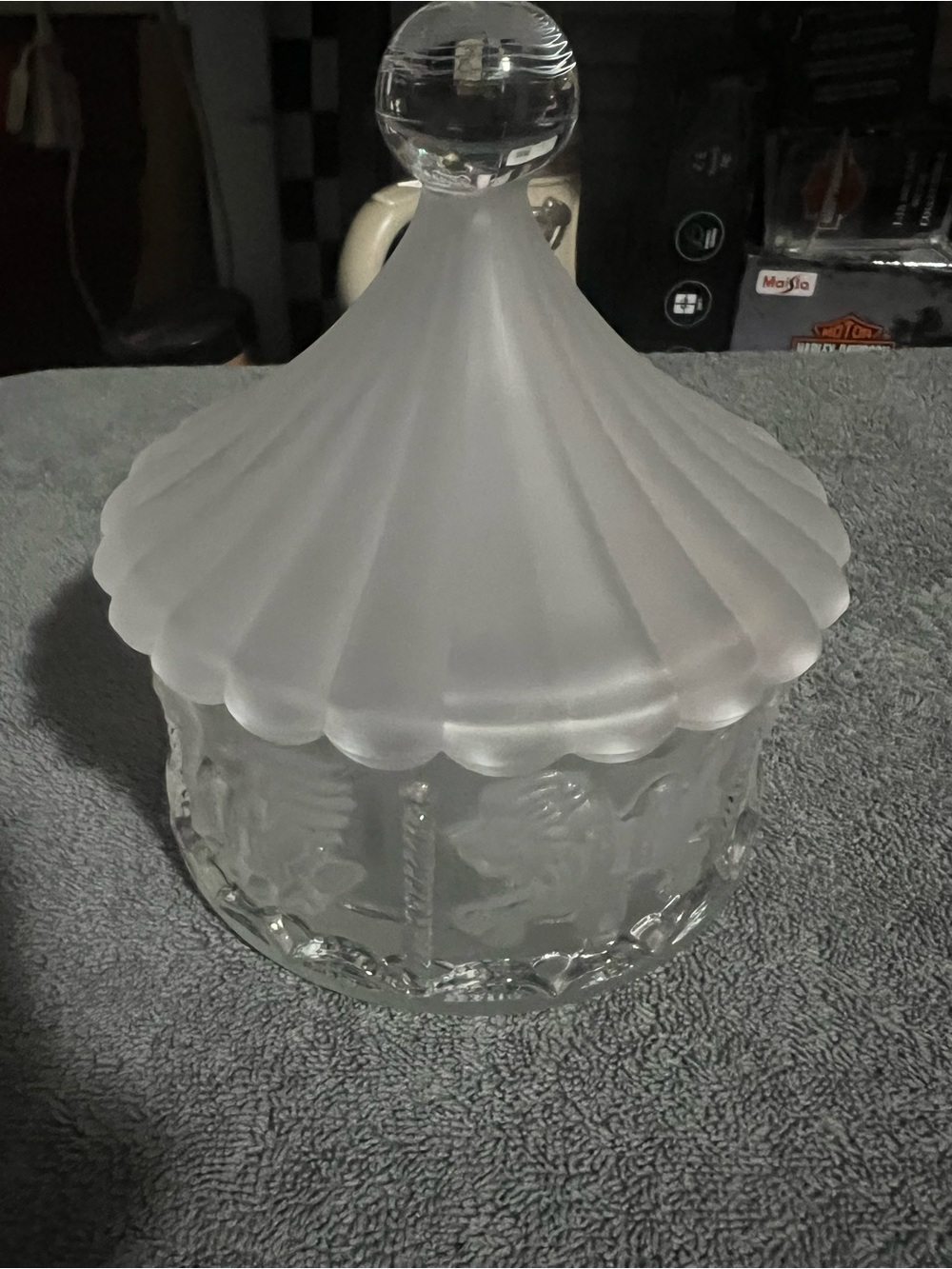 Vintage Goebel Frosted Glass Carousel Candy Dish